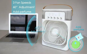 🌬️💡 MINI VENTILADOR LED + HUMIDIFICADOR 3 EN 1 – CONFORT, LUZ Y FRESCURA EN UN SOLO DISPOSITIVO ✨